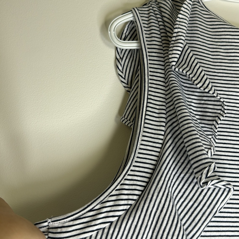 J. CREW Women 100% Cotton Black White Mini Dress Size XXL Stripe Ruffle Stretch - Picture 7 of 8